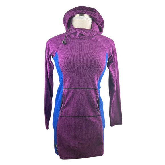 Melanzana Hooded Micro Grid Fleece Dress Hoody Purple & Blue Women’s Size Small - Picture 11 of 16